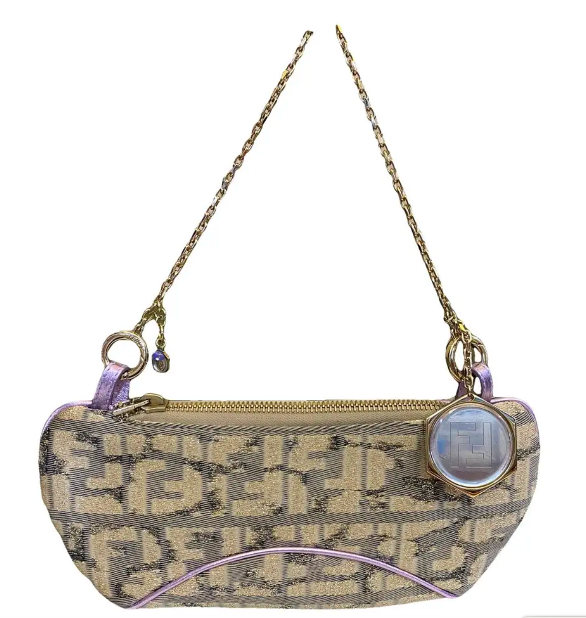Fendi 2002 Limited Edition Gold Lilac Zucca Monogram Mini Chain Shoulder Bag