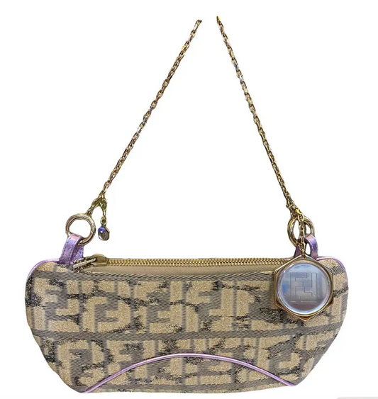 Fendi 2002 Limited Edition Gold Lilac Zucca Monogram Mini Chain Shoulder Bag