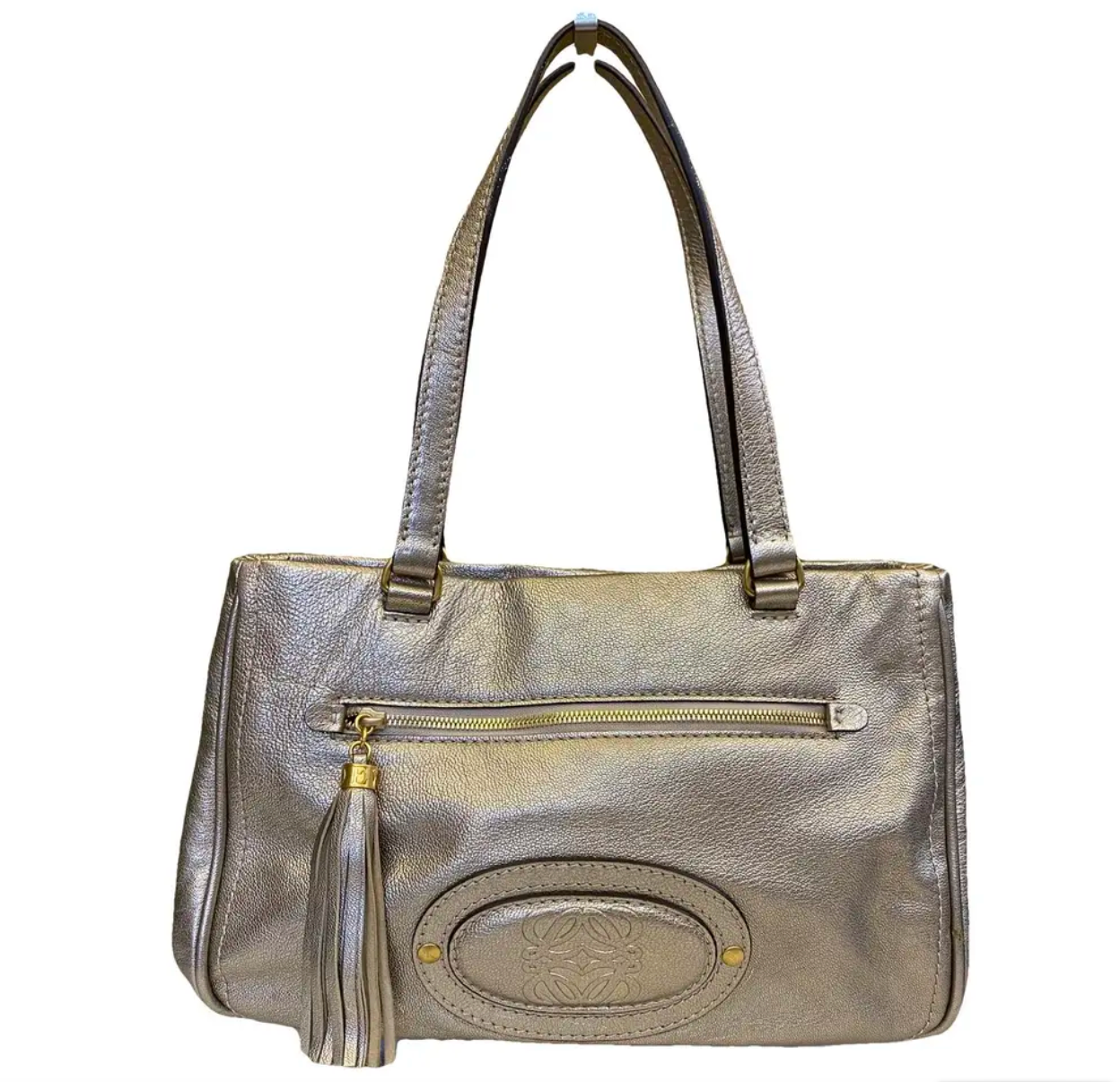 Loewe Paseo Anagram Gold Leather Shoulder Bag