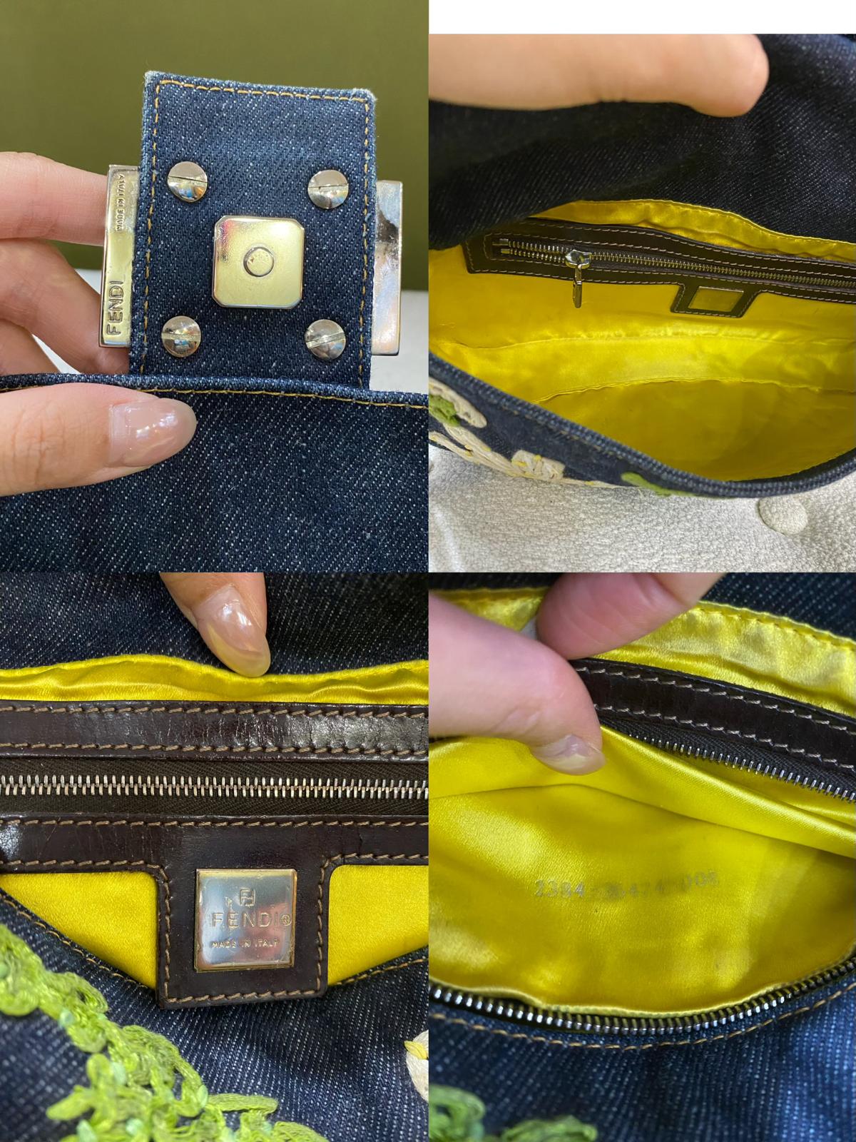 Fendi Vintage Denim Baguette Bag with Floral Embroidery