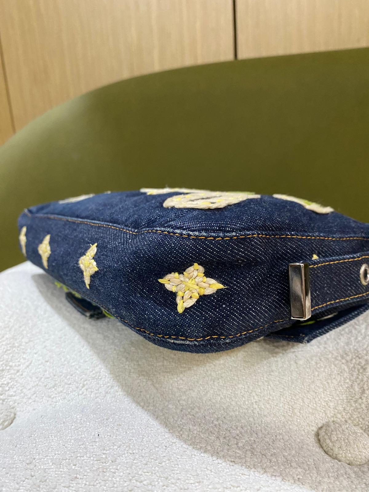 Fendi Vintage Denim Baguette Bag with Floral Embroidery