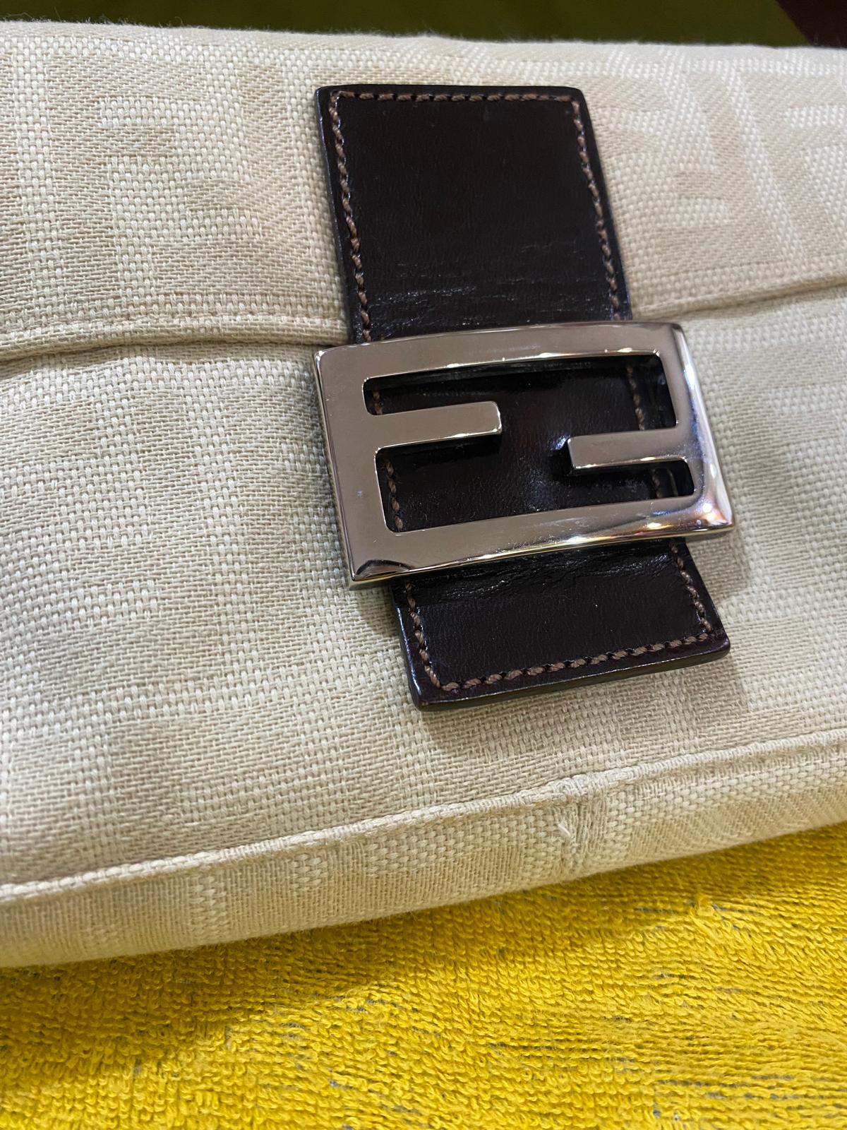 Fendi Vintage FF Monogra Zucca Baguette Bag in beige