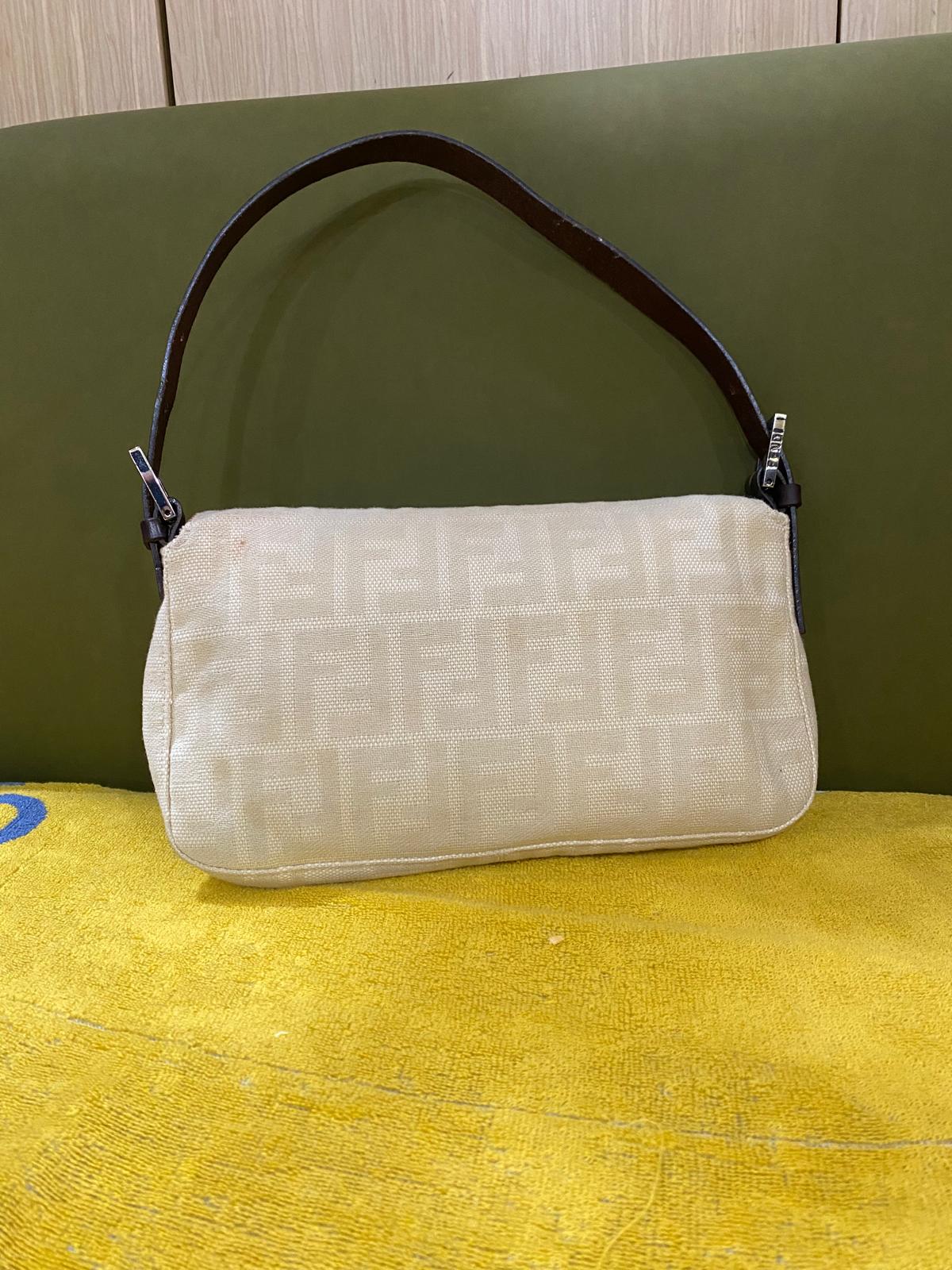 Fendi Vintage FF Monogra Zucca Baguette Bag in beige