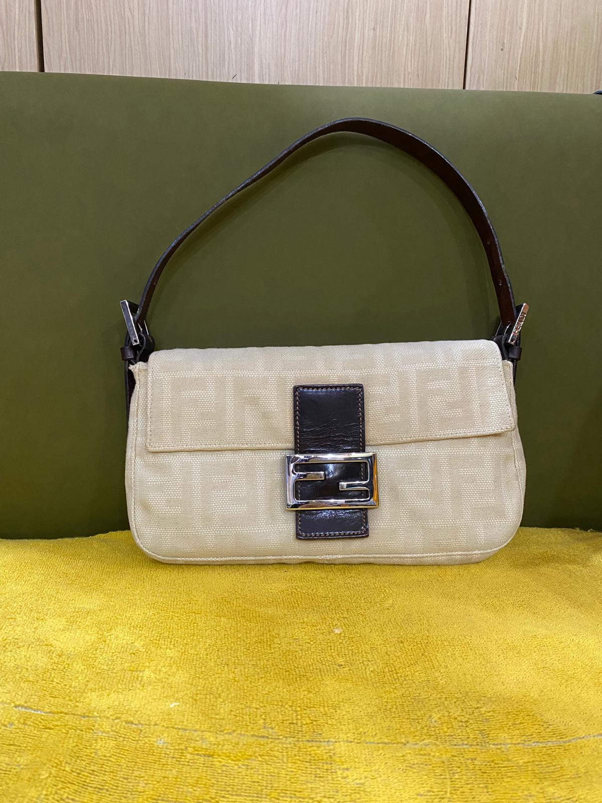 Fendi Vintage FF Monogra Zucca Baguette Bag in beige