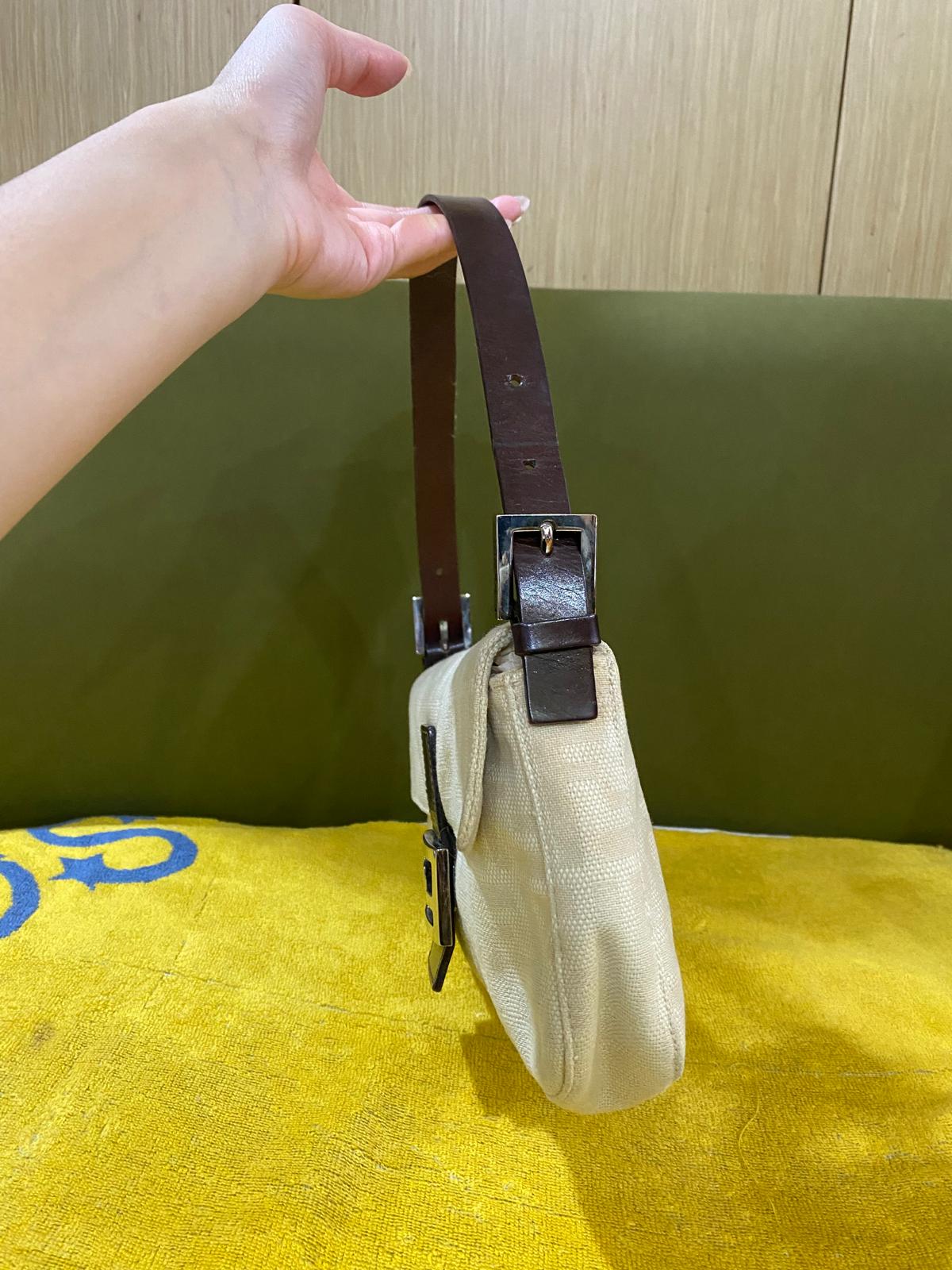 Fendi Vintage FF Monogra Zucca Baguette Bag in beige