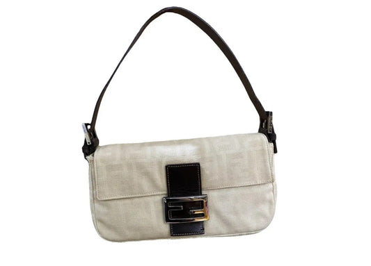 Fendi Vintage FF Monogra Zucca Baguette Bag in beige