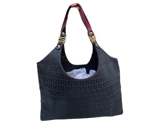 Fendi Black/Magenta Zucchino Canvas Grand Shopper Tote