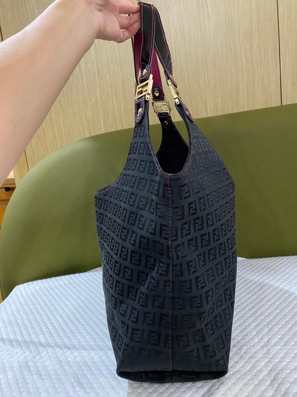 Fendi Black/Magenta Zucchino Canvas Grand Shopper Tote