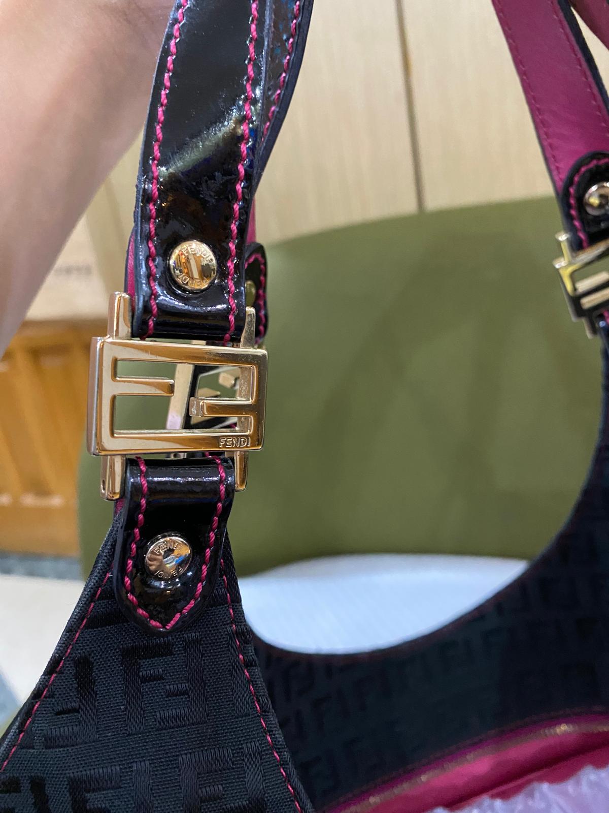 Fendi Black/Magenta Zucchino Canvas Grand Shopper Tote