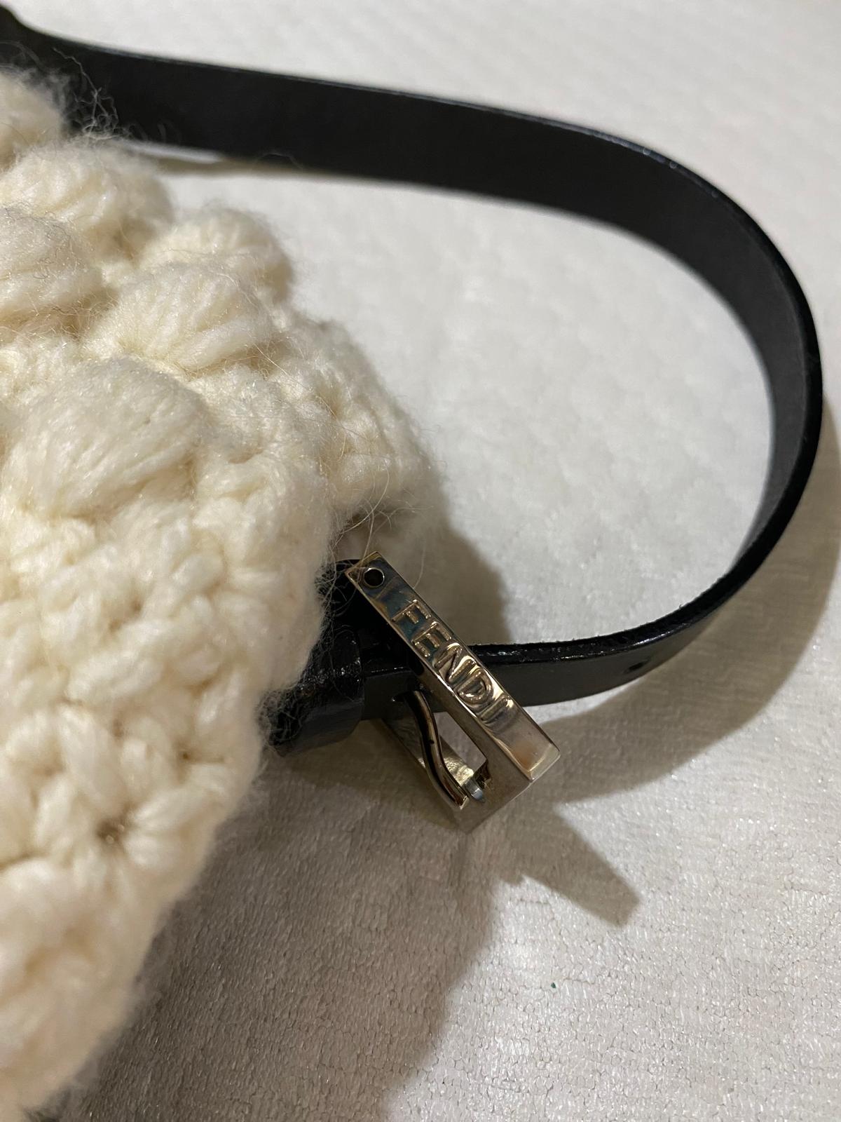 Fendi Mama Baguette Knitted Wool Shoulder Bag in Cream