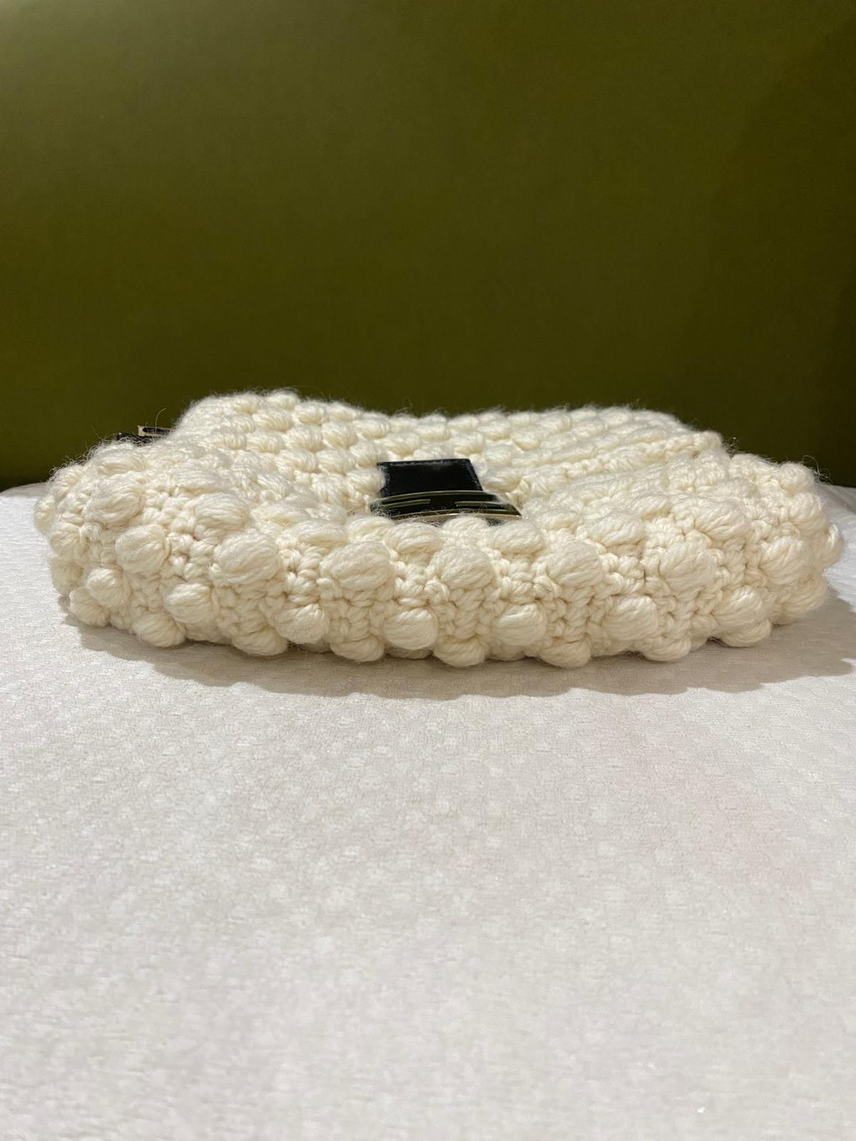 Fendi Mama Baguette Knitted Wool Shoulder Bag in Cream