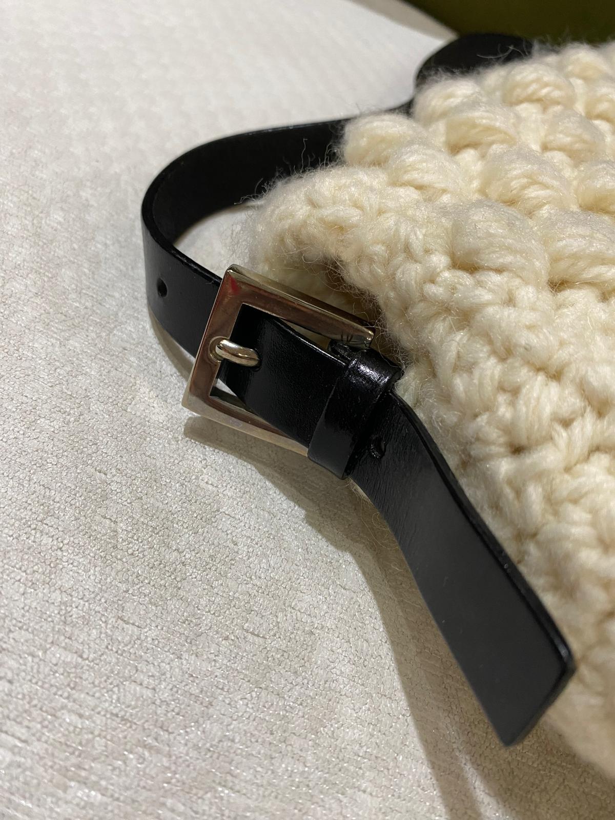 Fendi Mama Baguette Knitted Wool Shoulder Bag in Cream