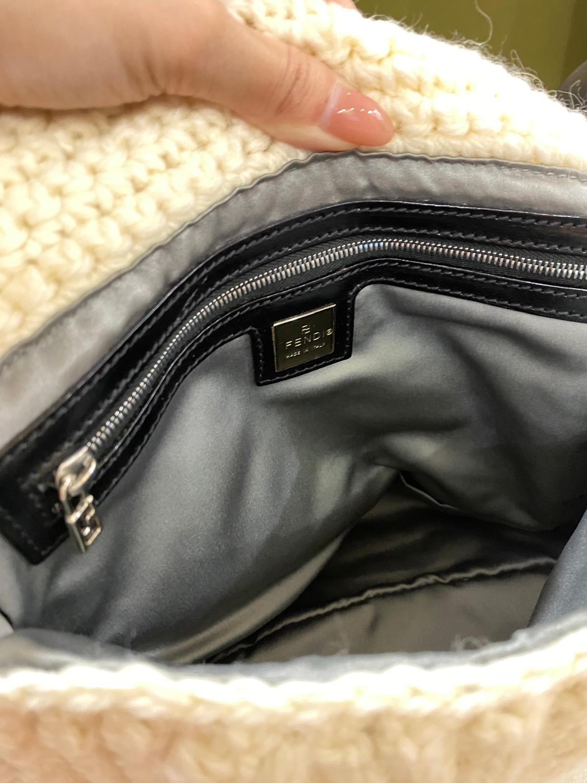 Fendi Mama Baguette Knitted Wool Shoulder Bag in Cream