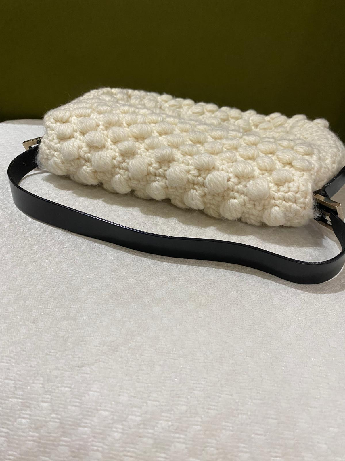 Fendi Mama Baguette Knitted Wool Shoulder Bag in Cream