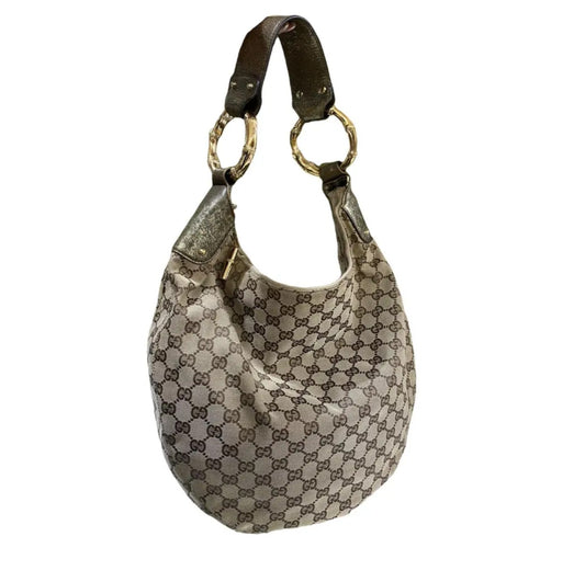 Gucci Amalfi Monogram Bamboo Hobo Shoulder Bag