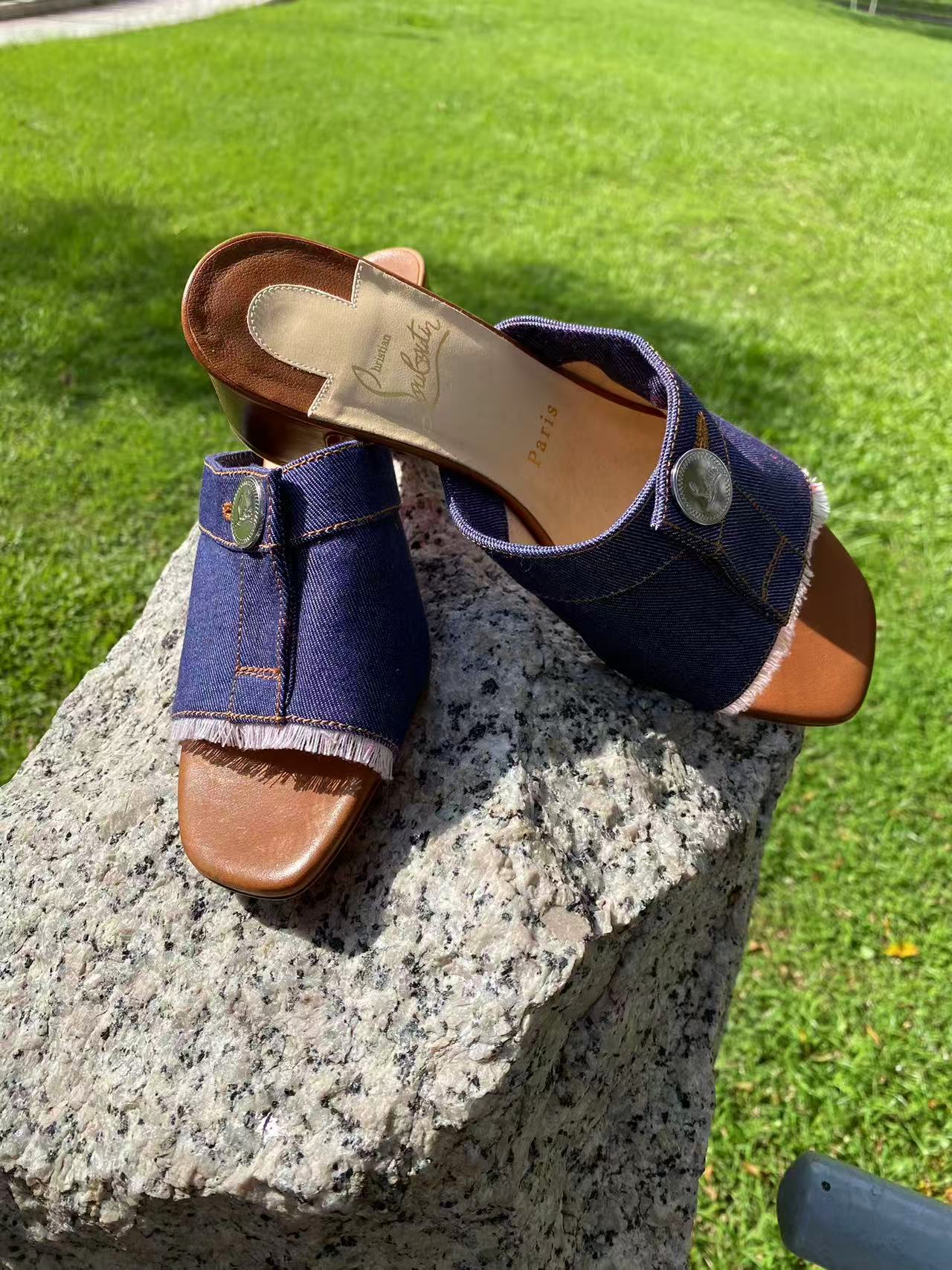 Christian Louboutin Dechiragogo 55 Denim Brown Leather