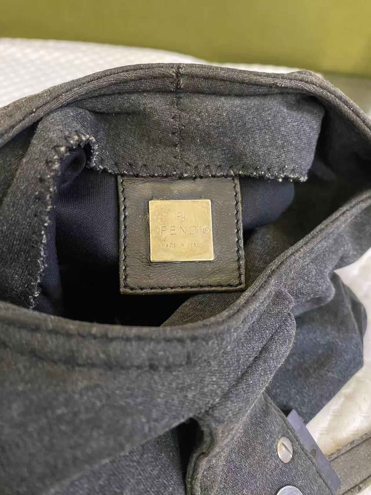 Fendi Dark Grey Cotton Baguette