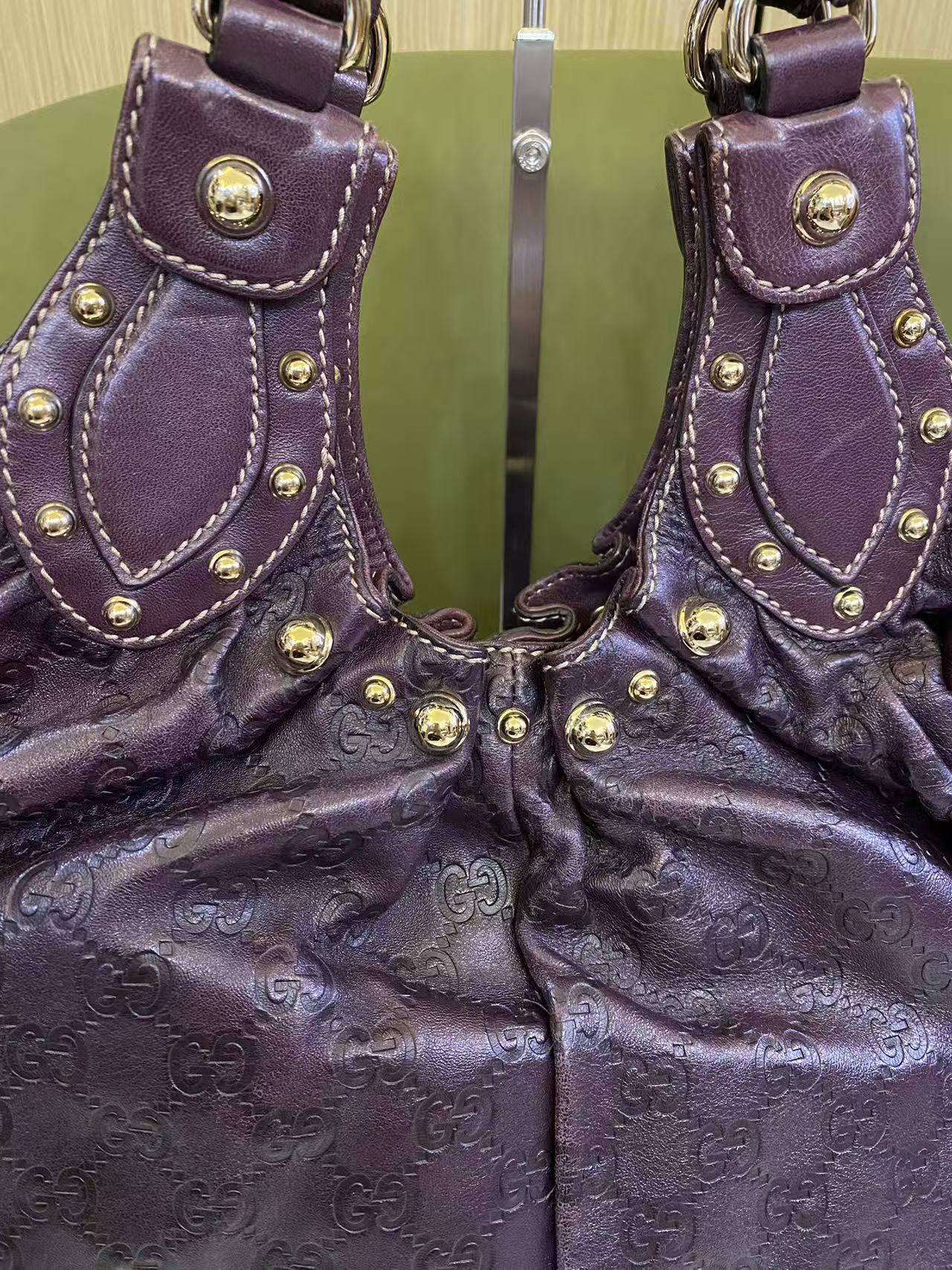 Gucci Purple Guccissima Monogram Leather Studded Tote Bag