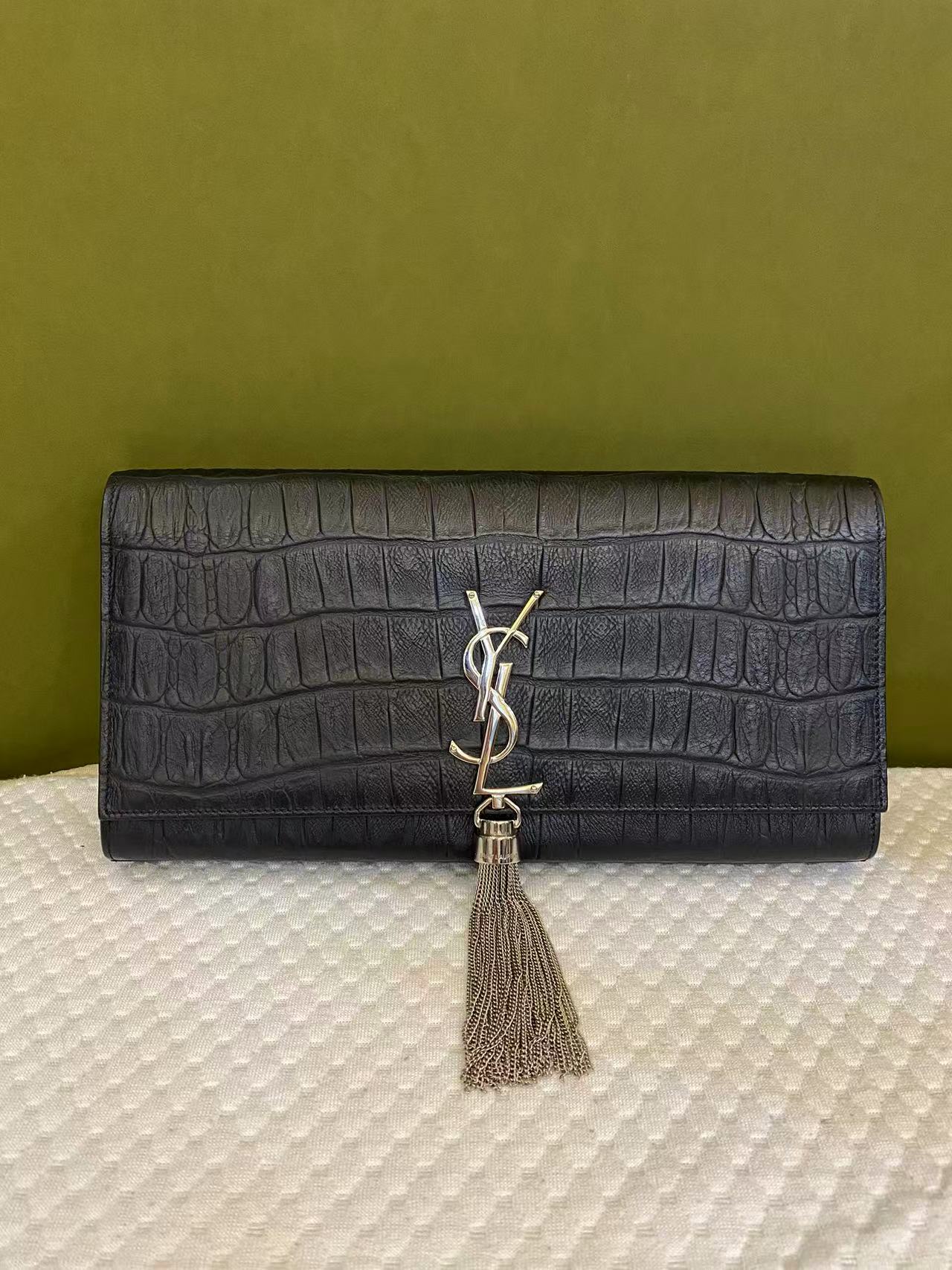 Yves Saint Laurent Kate Clutch Bag Crocodile-embossed with Tassel