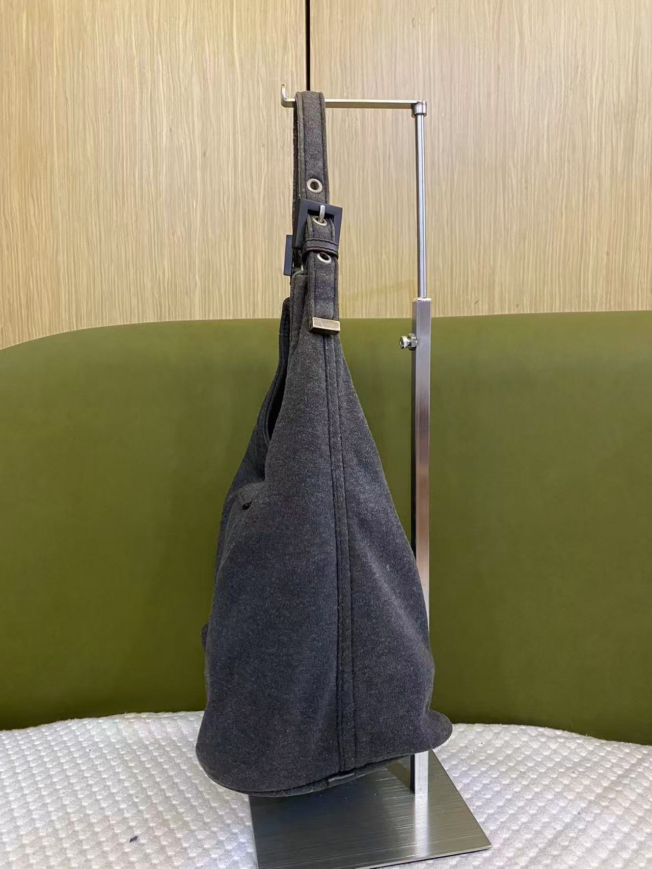 Fendi Dark Grey Cotton Baguette